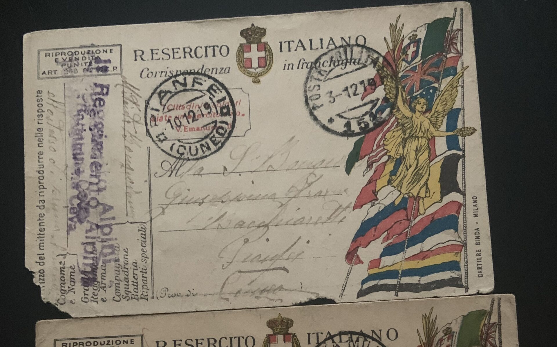 Scopri di più sull'articolo Due cartoline storiche donate al museo del 1° Reggimento